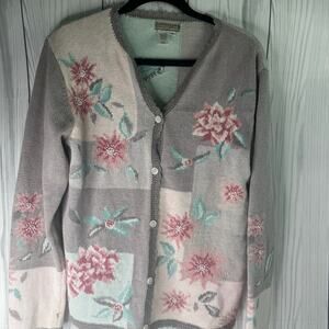 Vintage Coldwater Creek Floral Cottagecore Knit Cardigan Sweater Womens Medium
